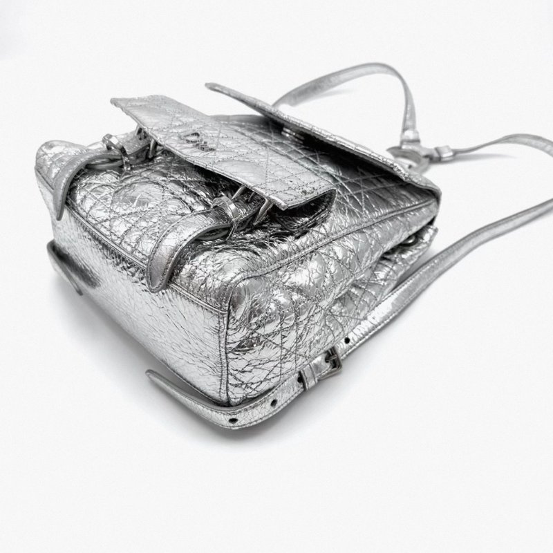 DIOR Stardust爆裂紋銀色小熊後背包18*22*7 98新配件塵袋-3