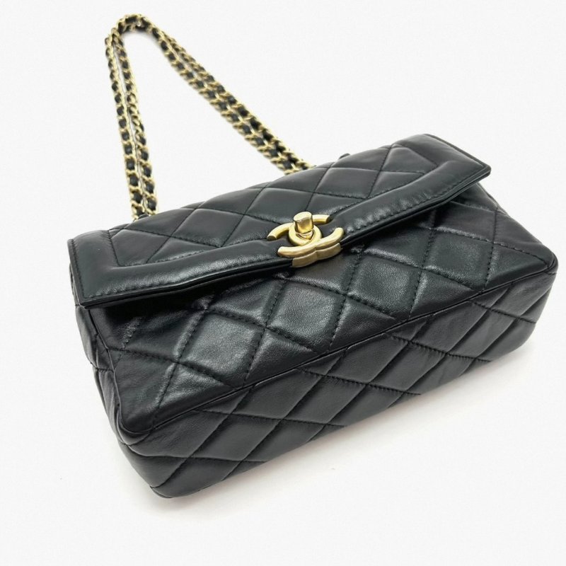CHANEL25p黑金羊皮肩背斜背包21*13*7 98新配件塵袋購證-1