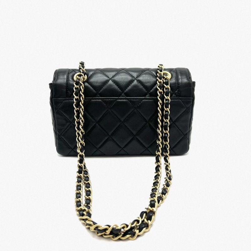 CHANEL25p黑金羊皮肩背斜背包21*13*7 98新配件塵袋購證-3