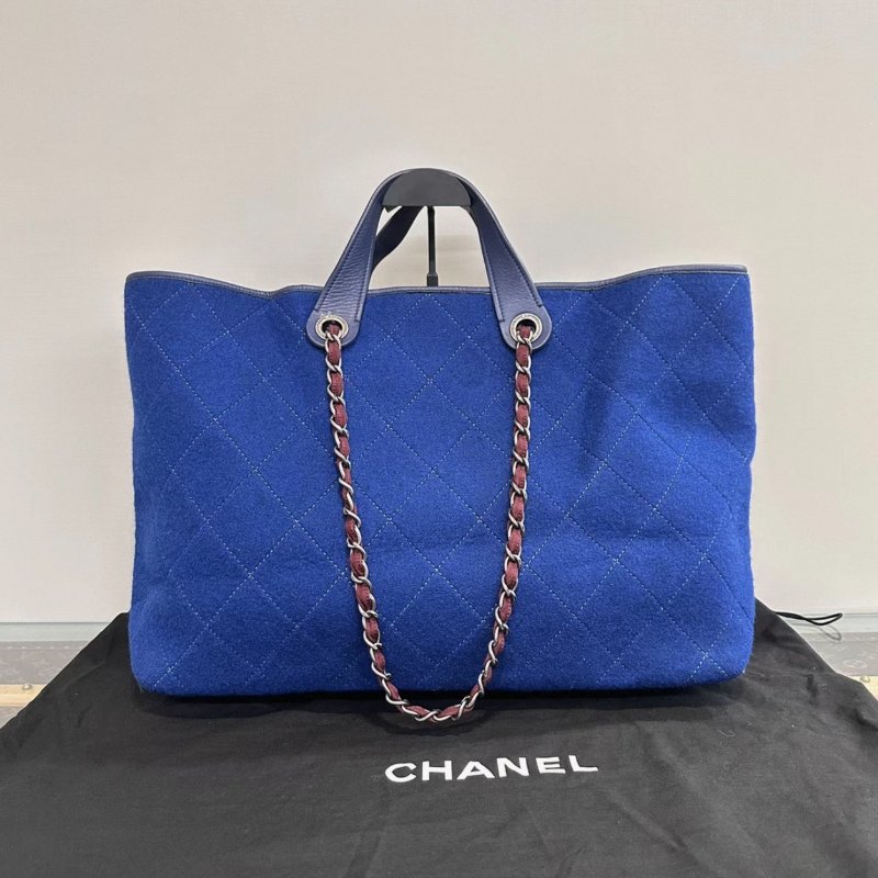 CHANEL藍色毛氈large shopping 手提肩背托特包44*31*17 98新配件塵袋-1