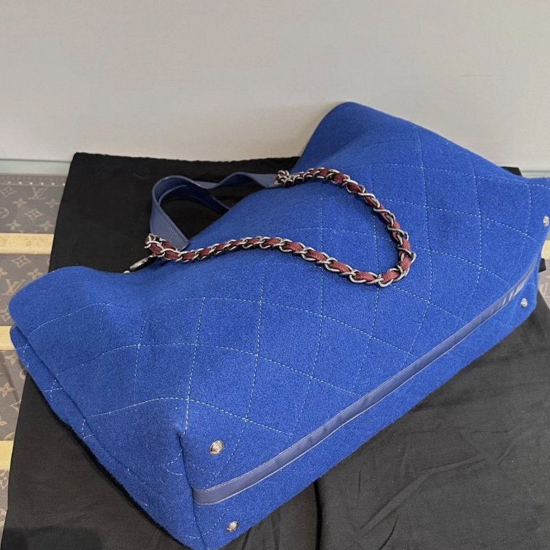 CHANEL藍色毛氈large shopping 手提肩背托特包44*31*17 98新配件塵袋-4