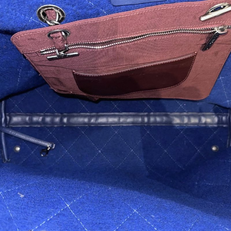CHANEL藍色毛氈large shopping 手提肩背托特包44*31*17 98新配件塵袋-5
