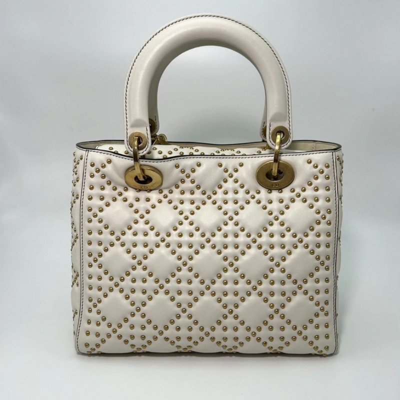 DIOR白金鉚釘五格黛妃肩背斜背包 25*20*12 全新閒置配件保卡購證-1