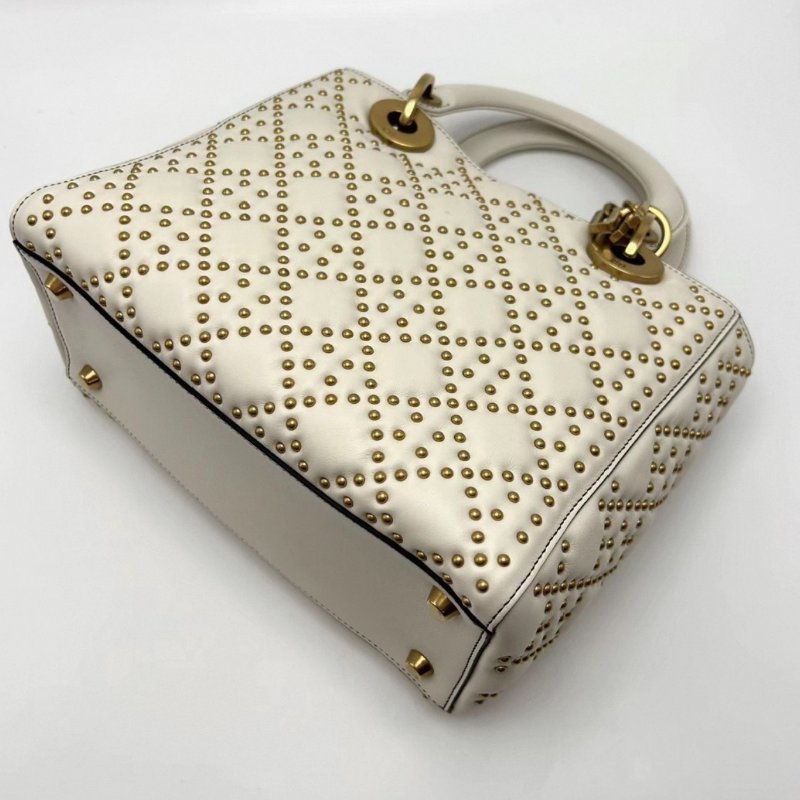 DIOR白金鉚釘五格黛妃肩背斜背包 25*20*12 全新閒置配件保卡購證-2