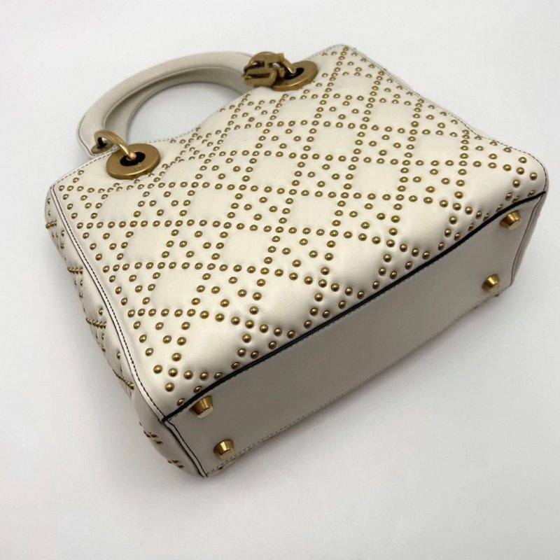 DIOR白金鉚釘五格黛妃肩背斜背包 25*20*12 全新閒置配件保卡購證-4