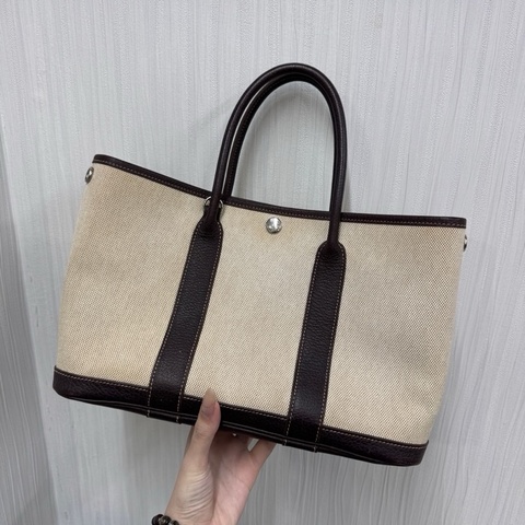 Hermès 愛馬仕 花園 Garden Party 30帆布皮革，棕色米色