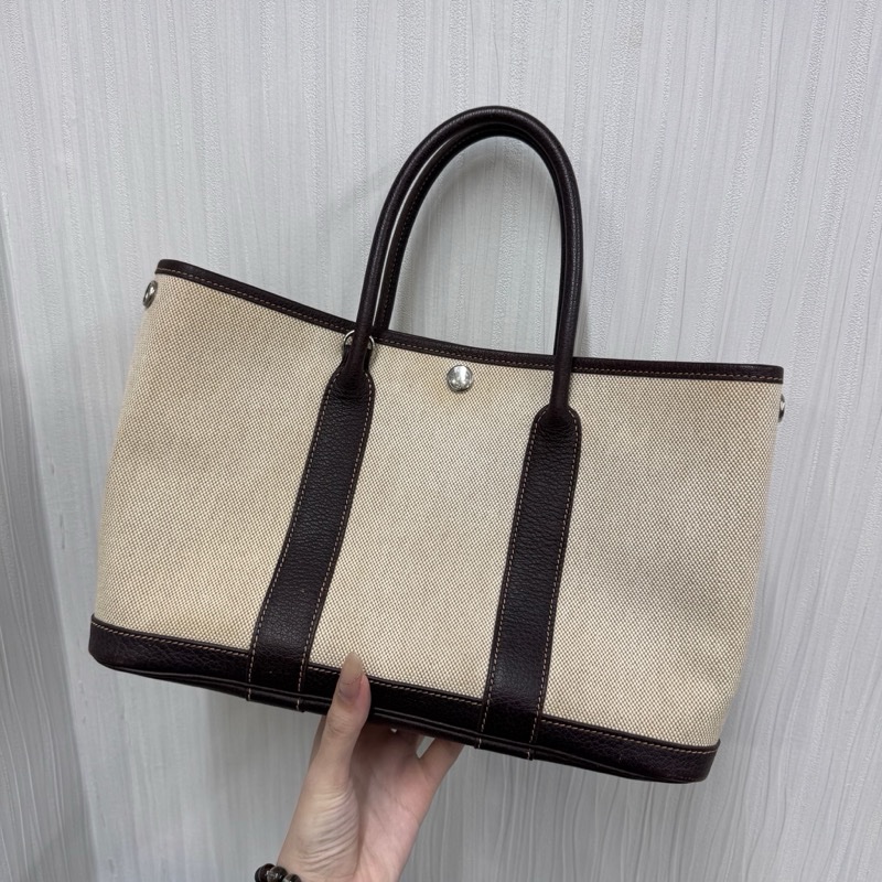 Hermès 愛馬仕 花園 Garden Party 30帆布皮革,棕色米色-0
