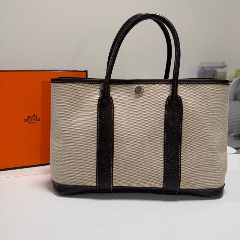 Hermès 愛馬仕 花園 Garden Party 30帆布皮革,棕色米色-5