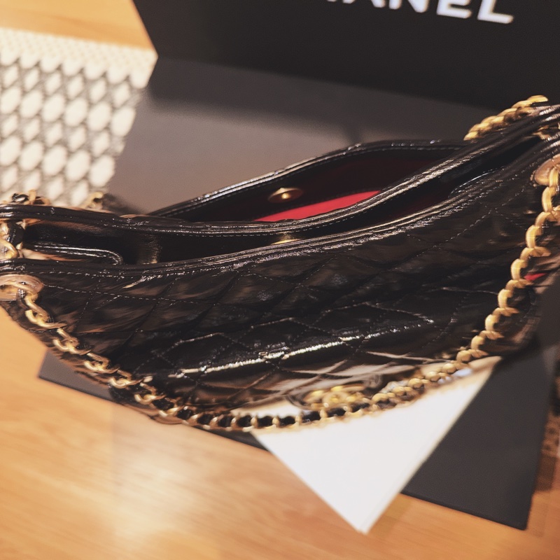 CHANEL 香奈兒 HOBO BAG 流浪包 金Logo 23cm-4