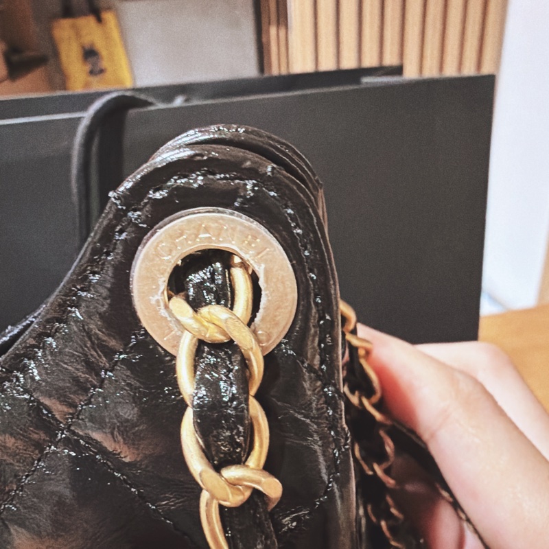 CHANEL 香奈兒 HOBO BAG 流浪包 金Logo 23cm-7