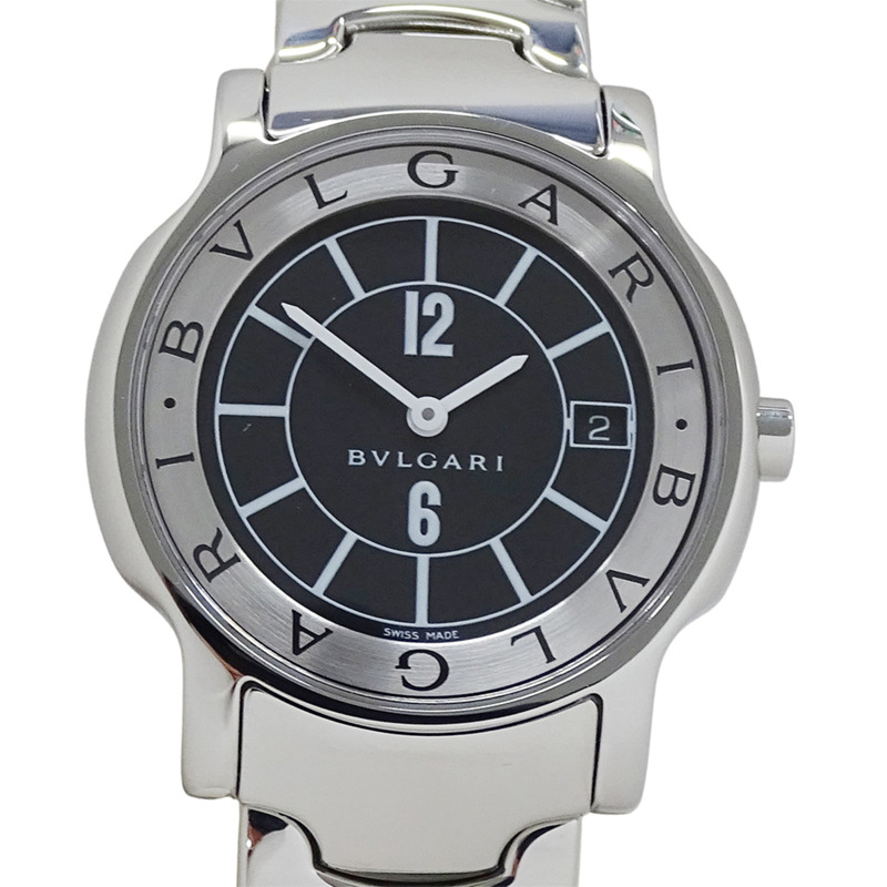 寶格麗 (Bvlgari) 男士 Solotempo 日期石英腕錶,QZ 不鏽鋼材質,ST35S,銀/黑色,拋光-1