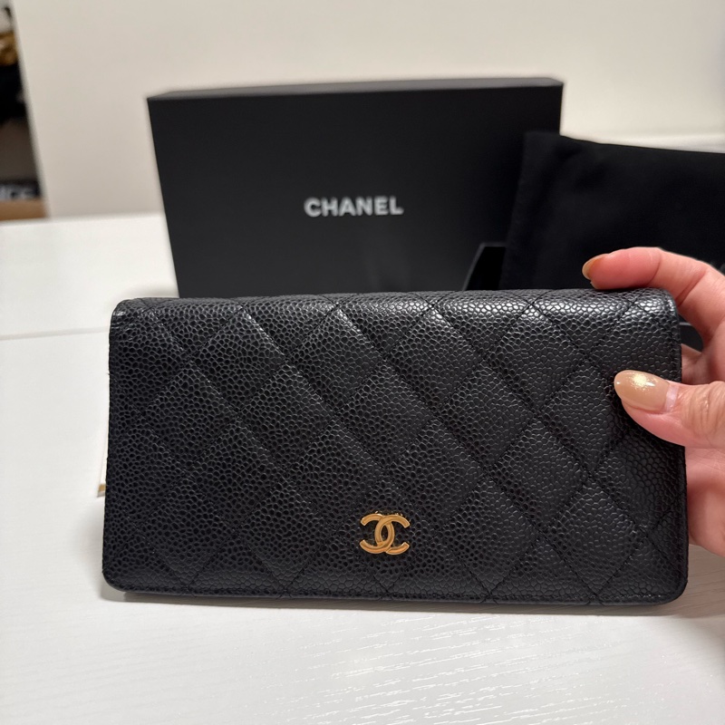 CHANEL 黑金荔枝對折長夾-5