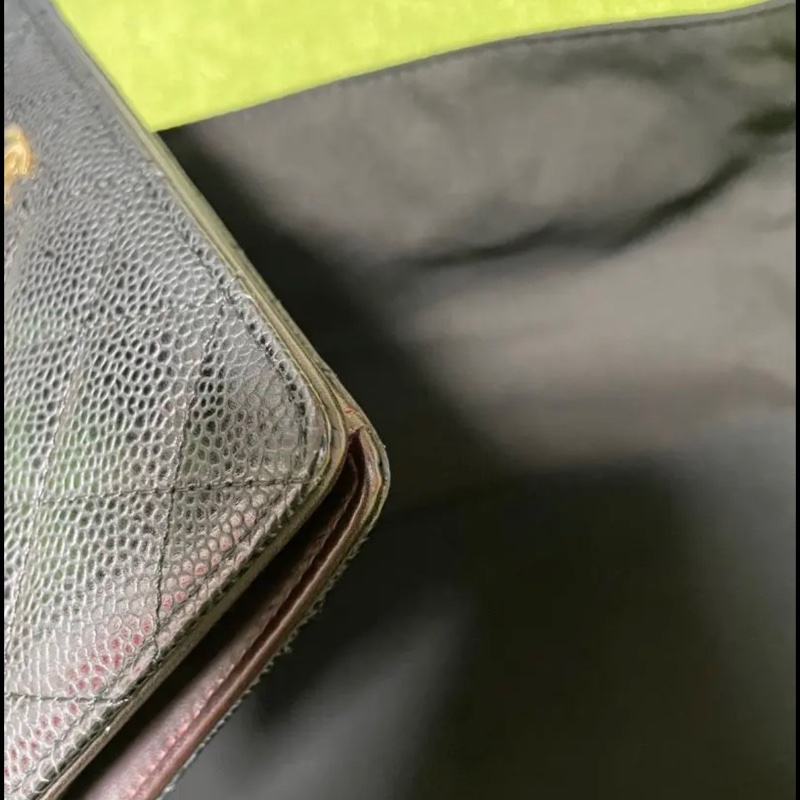 CHANEL 黑金荔枝對折長夾-8