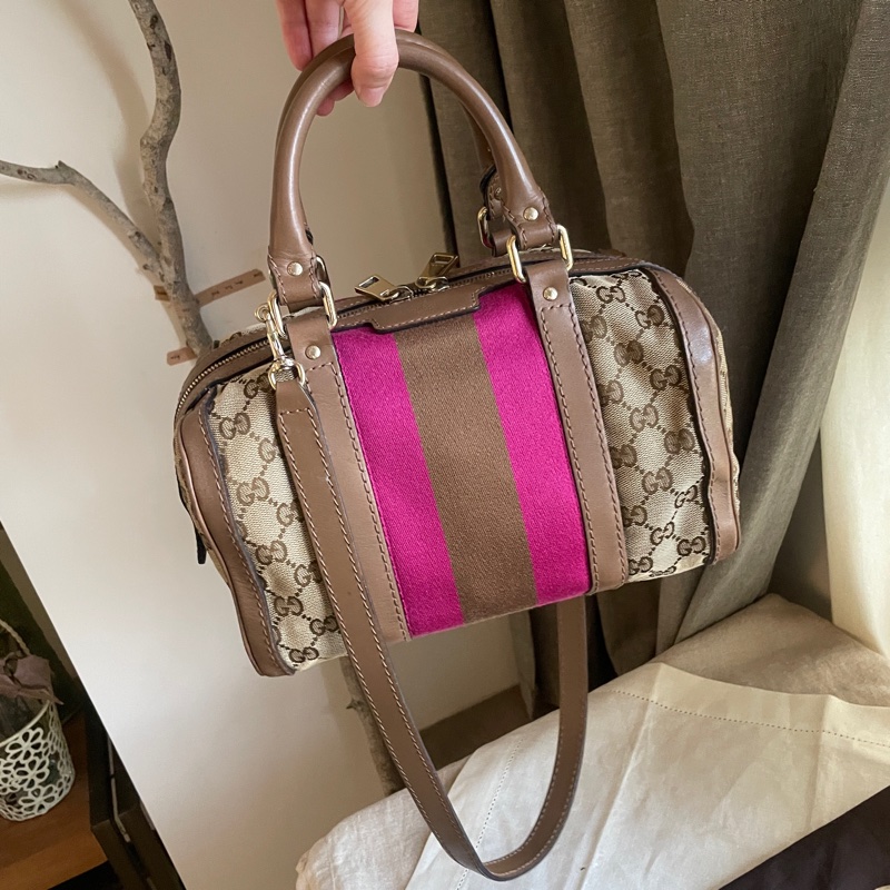 Gucci 波士頓包/speedy25包/圓筒包🧸瀟🧸 GG老花字紋🧸手提/肩背/側背/斜背/小資包🧸正品🧸🈶️原包附長背帶-0