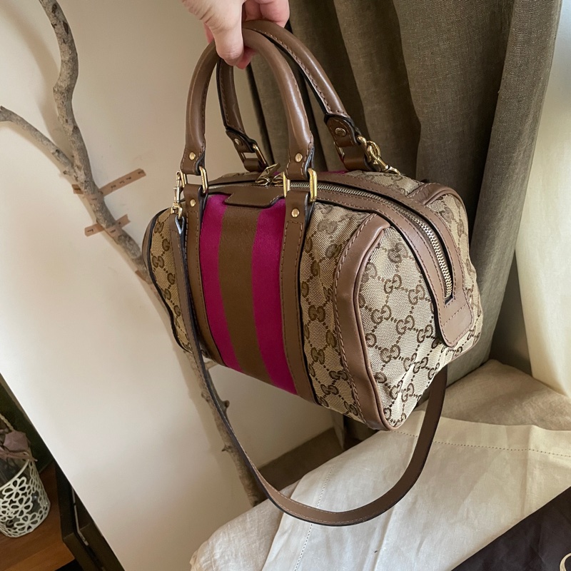 Gucci 波士頓包/speedy25包/圓筒包🧸瀟🧸 GG老花字紋🧸手提/肩背/側背/斜背/小資包🧸正品🧸🈶️原包附長背帶-3