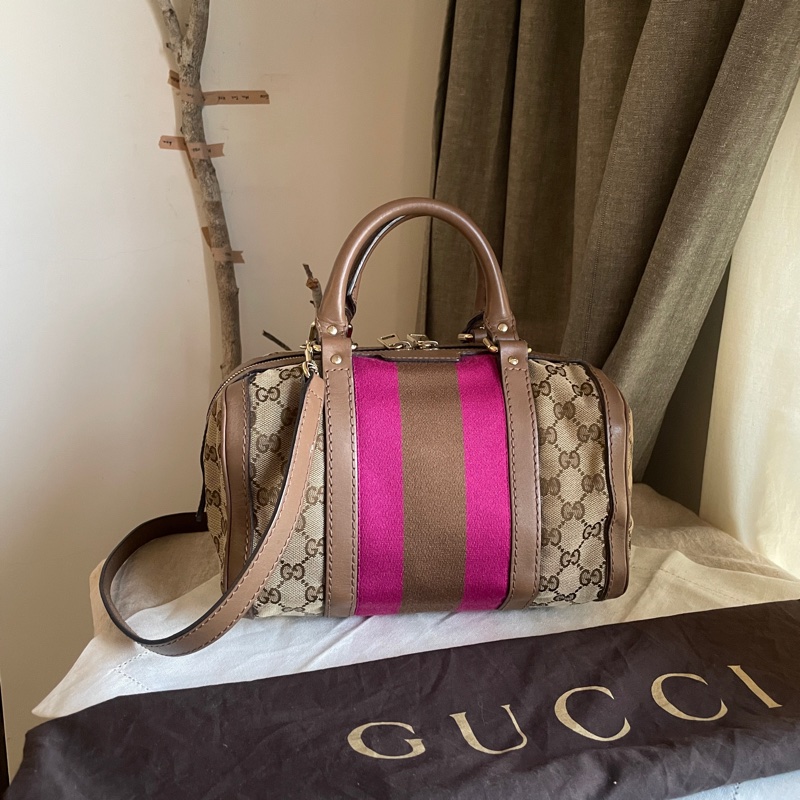 Gucci 波士頓包/speedy25包/圓筒包🧸瀟🧸 GG老花字紋🧸手提/肩背/側背/斜背/小資包🧸正品🧸🈶️原包附長背帶-5