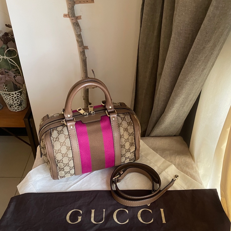 Gucci 波士頓包/speedy25包/圓筒包🧸瀟🧸 GG老花字紋🧸手提/肩背/側背/斜背/小資包🧸正品🧸🈶️原包附長背帶-7
