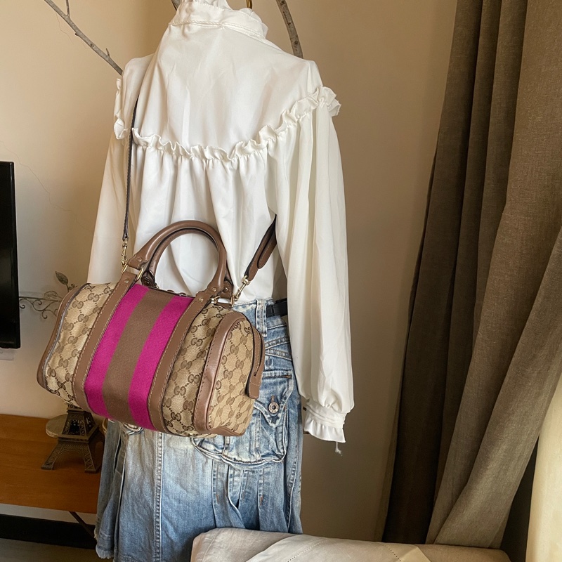 Gucci 波士頓包/speedy25包/圓筒包🧸瀟🧸 GG老花字紋🧸手提/肩背/側背/斜背/小資包🧸正品🧸🈶️原包附長背帶-8