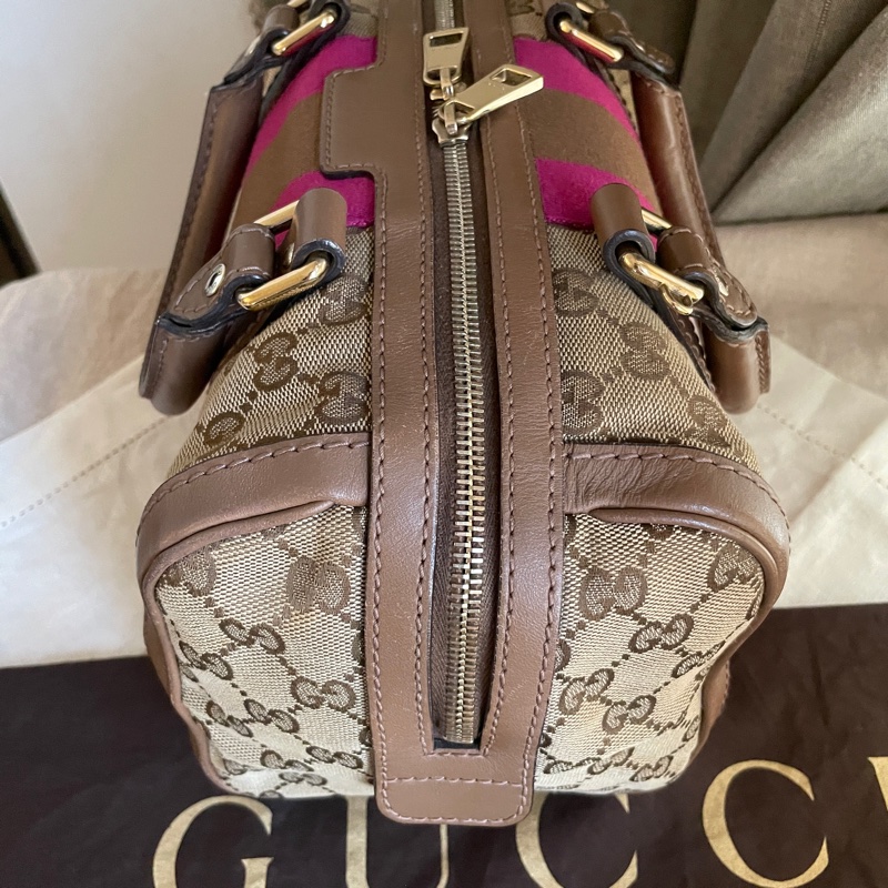 Gucci 波士頓包/speedy25包/圓筒包🧸瀟🧸 GG老花字紋🧸手提/肩背/側背/斜背/小資包🧸正品🧸🈶️原包附長背帶-31