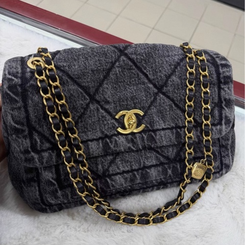 Chanel/香奈兒 25K深牛仔丹寧單肩包 塵袋