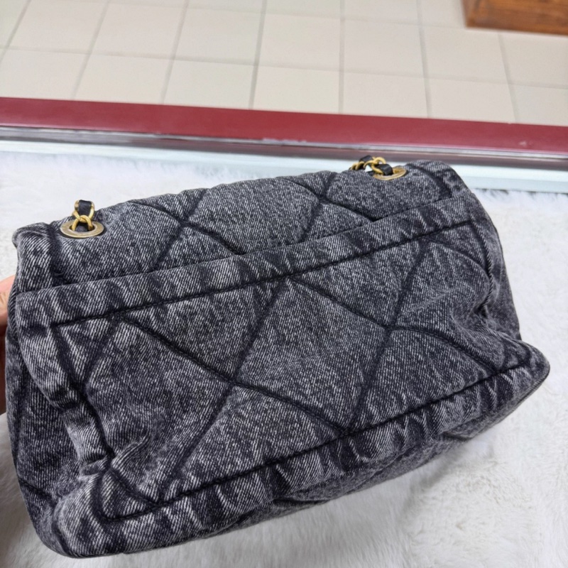 Chanel/香奈兒 25K深牛仔丹寧單肩包 塵袋-2