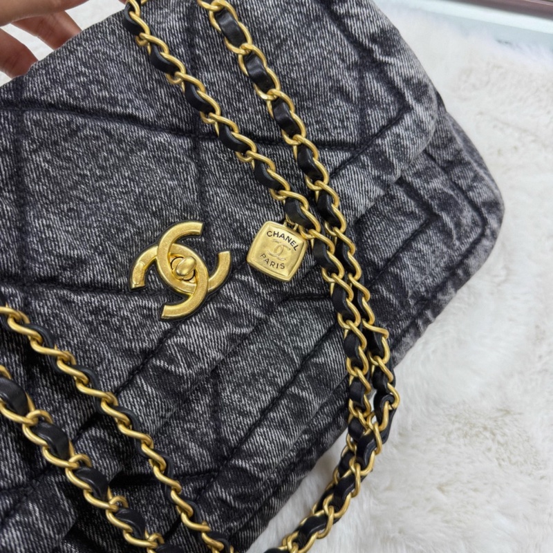 Chanel/香奈兒 25K深牛仔丹寧單肩包 塵袋-3