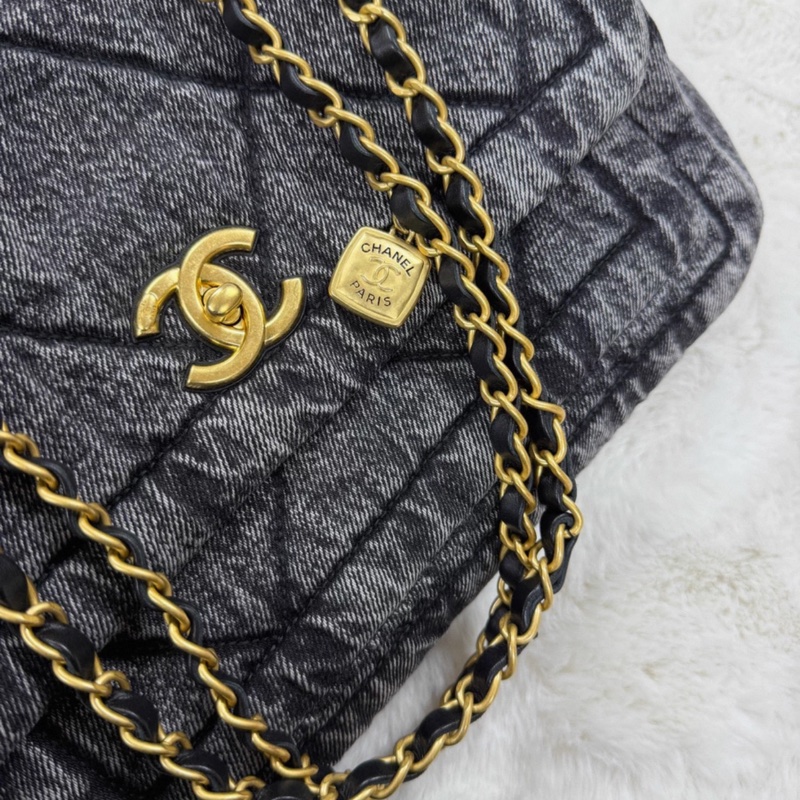 Chanel/香奈兒 25K深牛仔丹寧單肩包 塵袋-4