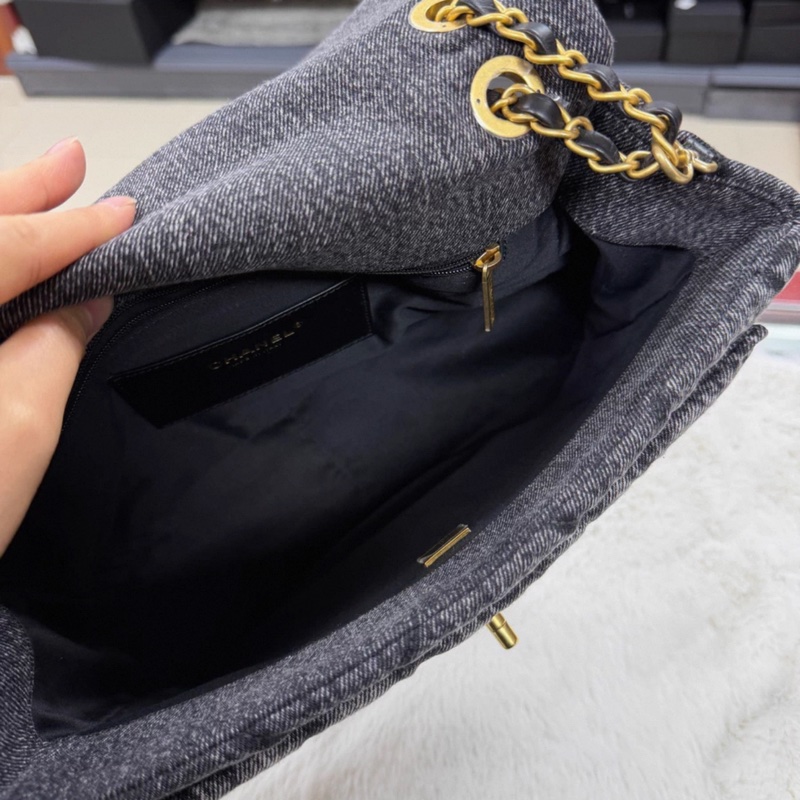 Chanel/香奈兒 25K深牛仔丹寧單肩包 塵袋-5