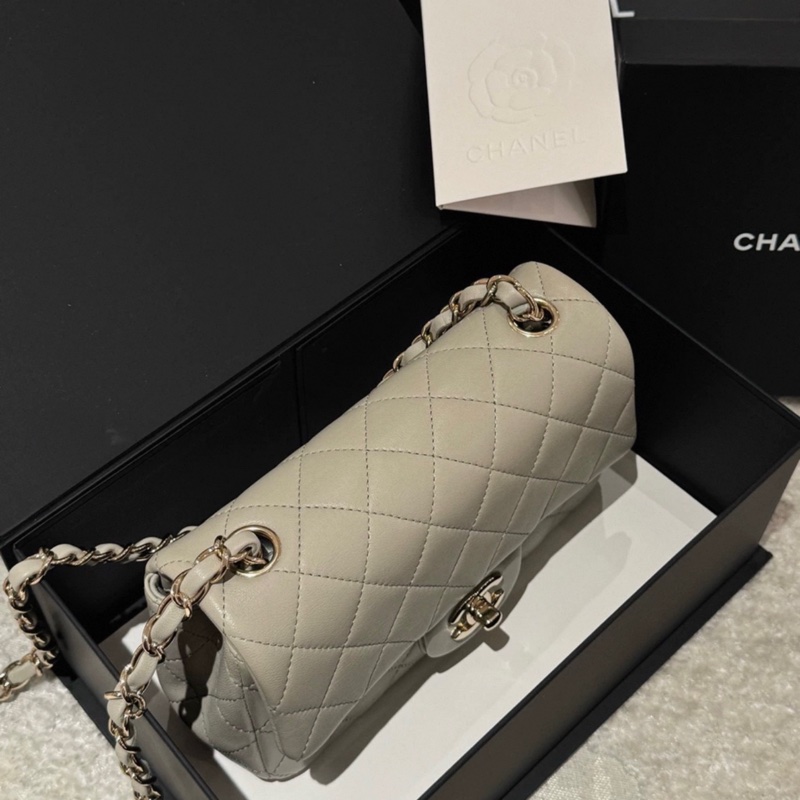 有購證🩷 Chanel/香奈兒22C淡灰色金鍊 classic flap bag mini-3