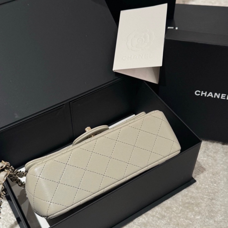 有購證🩷 Chanel/香奈兒22C淡灰色金鍊 classic flap bag mini-4