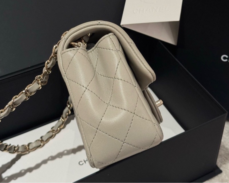 有購證🩷 Chanel/香奈兒22C淡灰色金鍊 classic flap bag mini-5