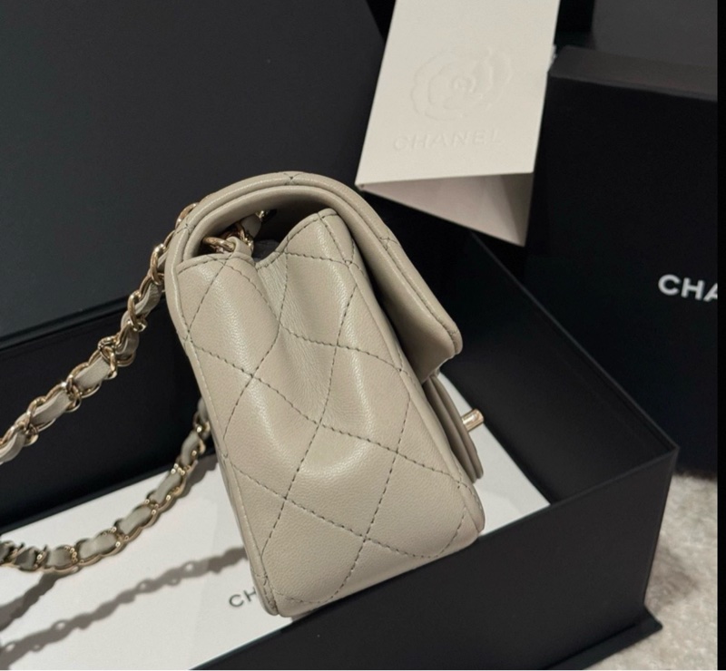 有購證🩷 Chanel/香奈兒22C淡灰色金鍊 classic flap bag mini-6