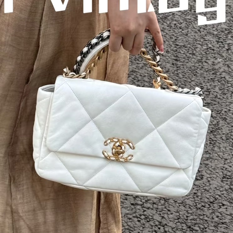絕美千金風👑99新🆕Chanel白金格紋小號19bag 手提單肩斜挎包-0