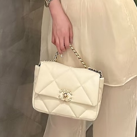 絕美千金風👑99新🆕Chanel白金格紋小號19bag 手提單肩斜挎包-2