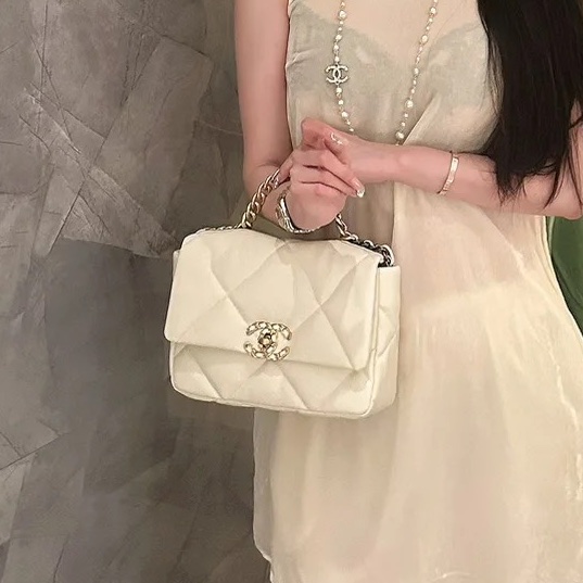 絕美千金風👑99新🆕Chanel白金格紋小號19bag 手提單肩斜挎包-3