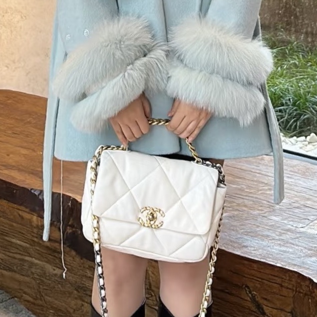 絕美千金風👑99新🆕Chanel白金格紋小號19bag 手提單肩斜挎包-4