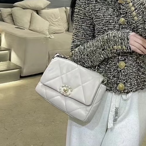 絕美千金風👑99新🆕Chanel白金格紋小號19bag 手提單肩斜挎包-7