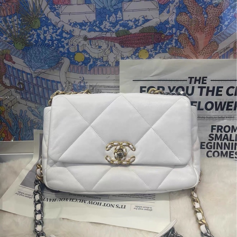 絕美千金風👑99新🆕Chanel白金格紋小號19bag 手提單肩斜挎包-8