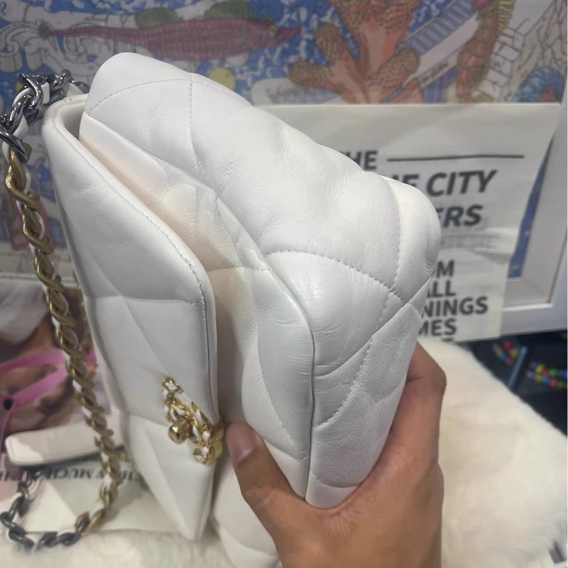 絕美千金風👑99新🆕Chanel白金格紋小號19bag 手提單肩斜挎包-10