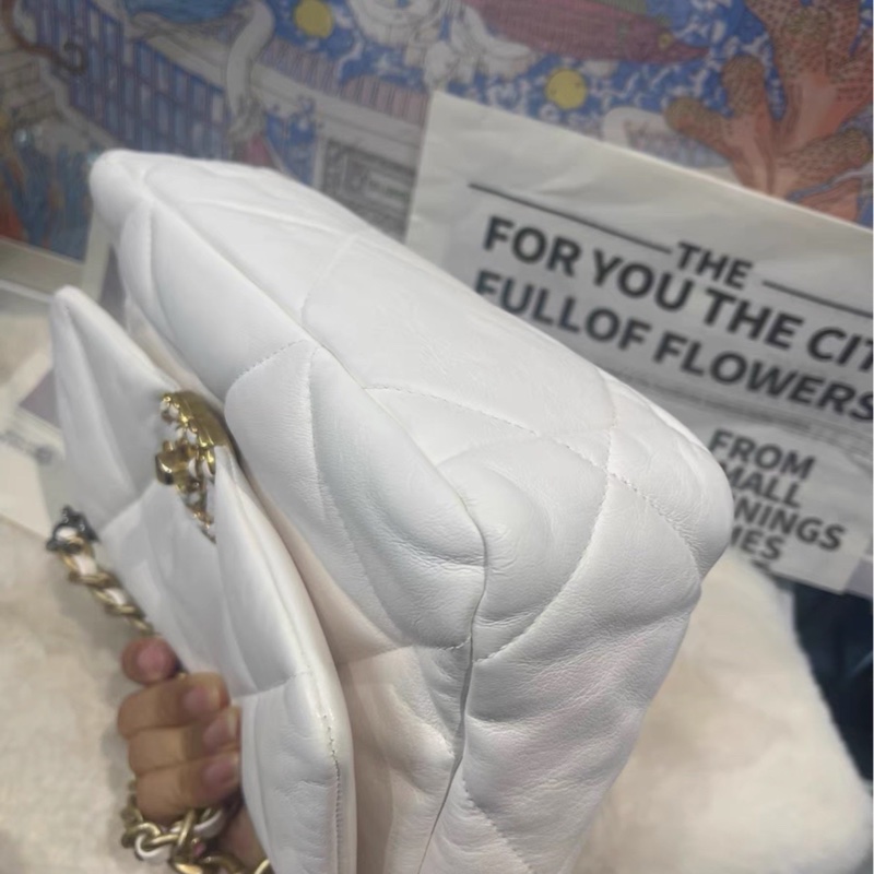 絕美千金風👑99新🆕Chanel白金格紋小號19bag 手提單肩斜挎包-13