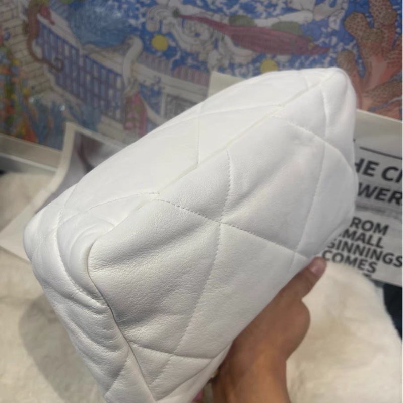 絕美千金風👑99新🆕Chanel白金格紋小號19bag 手提單肩斜挎包-14