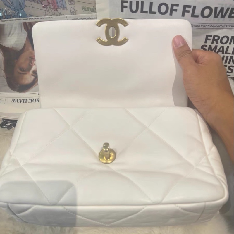 絕美千金風👑99新🆕Chanel白金格紋小號19bag 手提單肩斜挎包-15
