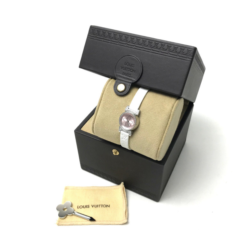 路易威登 Q151P 鑲鑽錶耳裝飾石英腕錶,不鏽鋼材質,女士款,粉紅色-6