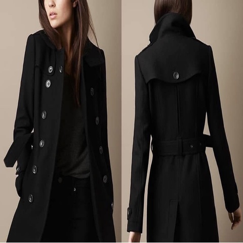 BURBEERRY英國黑色羊毛大衣UK4