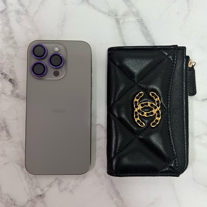 CHANEL 19 羊皮黑金 拉鍊L型卡包 (全配)-3