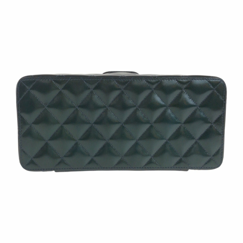 稀有香奈兒復古絎縫深綠色金屬琺瑯手提包/化妝包,搭配金色五金配件-5