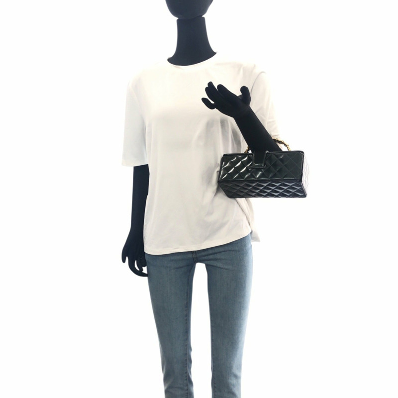 稀有香奈兒復古絎縫深綠色金屬琺瑯手提包/化妝包,搭配金色五金配件-9