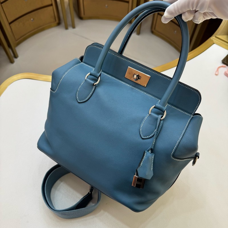 Hermes box牛仔藍26 牛奶盒子手提包肩背包-2