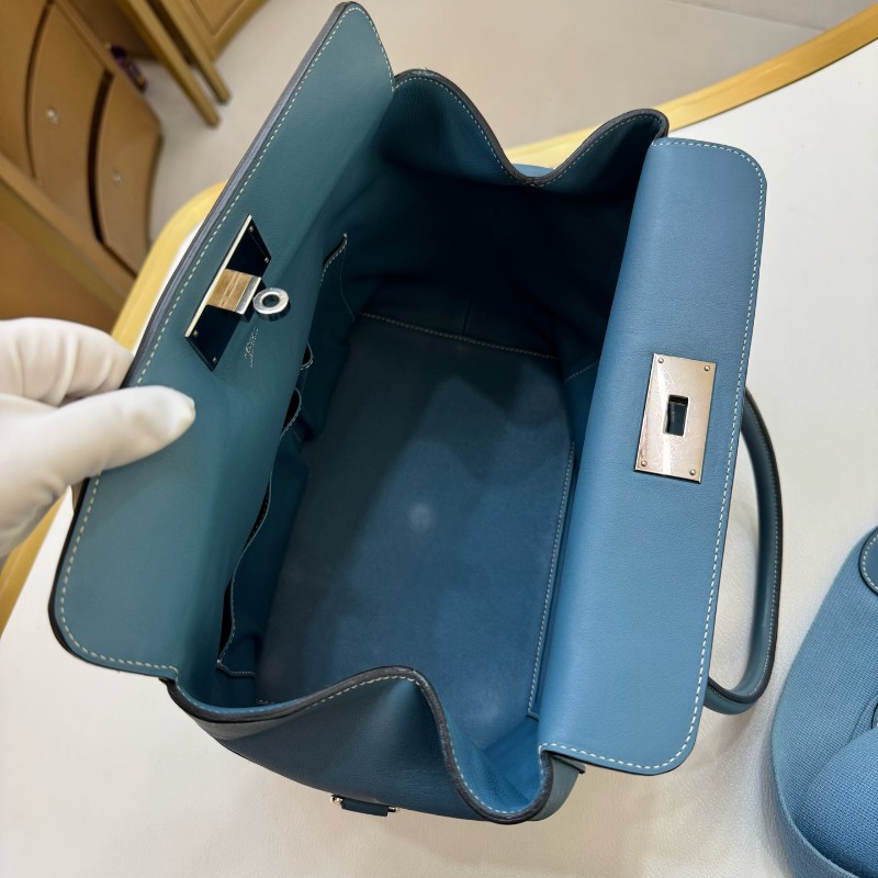 Hermes box牛仔藍26 牛奶盒子手提包肩背包-5