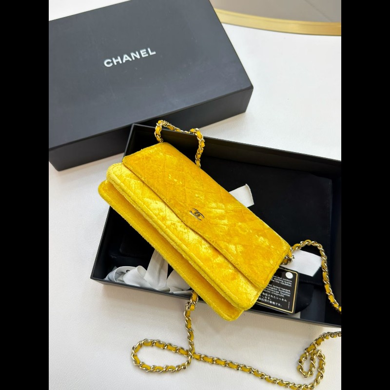 Chanel 黃色絲絨woc鏈條包 發財包-2